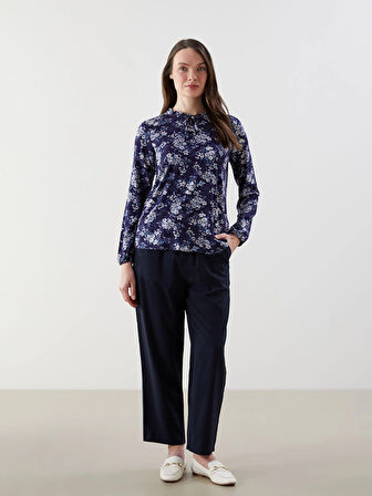 LCW Grace Lacivert Bağlamalı Yaka Çiçekli Bluz
