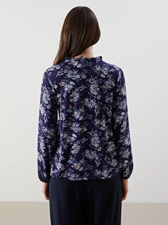 LCW Grace Lacivert Bağlamalı Yaka Çiçekli Bluz