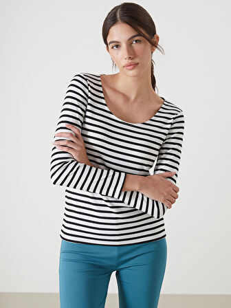 LCWAIKIKI Classic Siyah U Yaka Çizgili Kadın Body