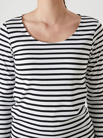 LCWAIKIKI Classic Siyah U Yaka Çizgili Kadın Body