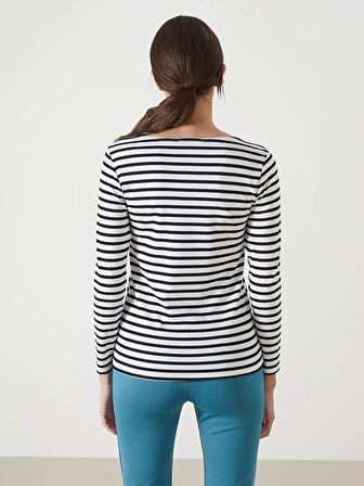 LCWAIKIKI Classic Siyah U Yaka Çizgili Kadın Body