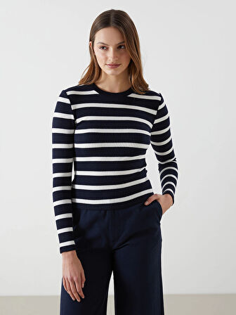 LCW Vision LACİVERT Bisiklet Yaka Çizgili Kadın Body