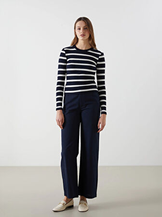 LCW Vision LACİVERT Bisiklet Yaka Çizgili Kadın Body