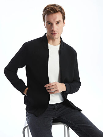 LCWAIKIKI Basic SİYAH Kolej Yaka Uzun Kollu Erkek Fermuarlı Sweatshirt