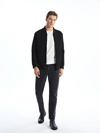 LCWAIKIKI Basic SİYAH Kolej Yaka Uzun Kollu Erkek Fermuarlı Sweatshirt