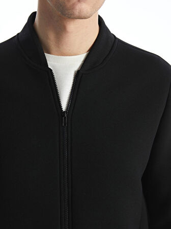 LCWAIKIKI Basic SİYAH Kolej Yaka Uzun Kollu Erkek Fermuarlı Sweatshirt