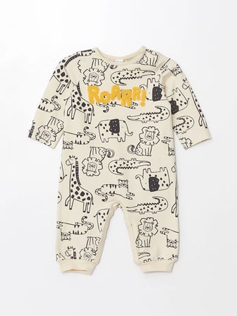 LCW baby BEJ Bisiklet Yaka Baskılı Erkek Bebek Tulum
