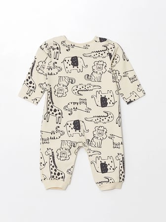 LCW baby BEJ Bisiklet Yaka Baskılı Erkek Bebek Tulum
