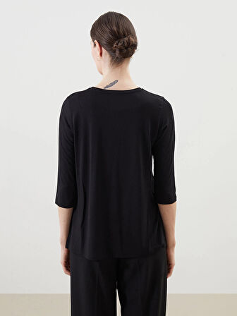 LCW Grace Siyah Bisiklet Yaka Desenli Kadın Bluz