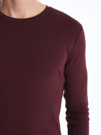 LCWAIKIKI Classic Bordo Bisiklet Yaka Uzun Kollu Penye Erkek Tişört