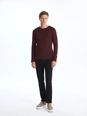 LCWAIKIKI Classic Bordo Bisiklet Yaka Uzun Kollu Penye Erkek Tişört