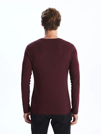 LCWAIKIKI Classic Bordo Bisiklet Yaka Uzun Kollu Penye Erkek Tişört
