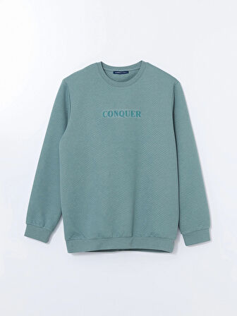 LCWAIKIKI Classic Yeşil Bisiklet Yaka Uzun Kollu Baskılı Erkek Sweatshirt