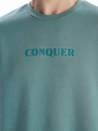 LCWAIKIKI Classic Yeşil Bisiklet Yaka Uzun Kollu Baskılı Erkek Sweatshirt