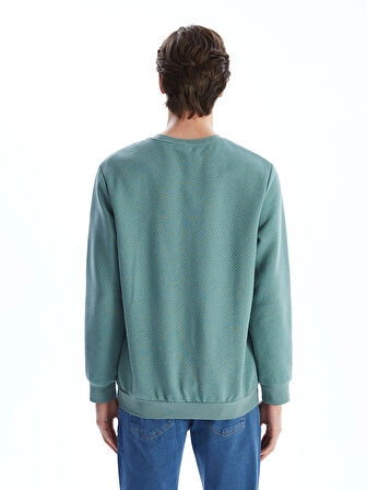 LCWAIKIKI Classic Yeşil Bisiklet Yaka Uzun Kollu Baskılı Erkek Sweatshirt