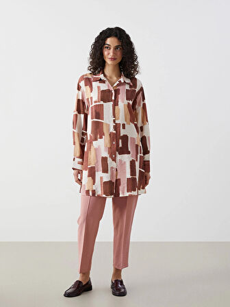 LCW Modest Kahverengi Desenli Kadın Gömlek Tunik