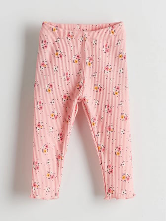LCW baby PEMBE Bisiklet Yaka Çiçekli Kız Bebek Bluz ve Tayt 2'li