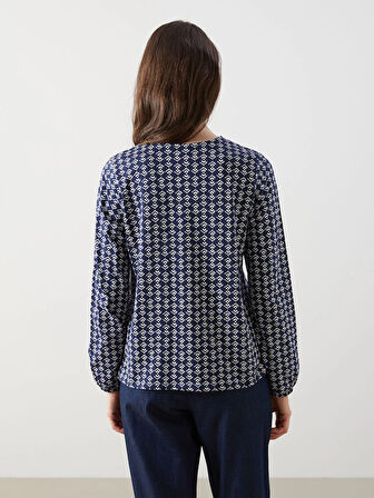 LCW Grace Lacivert Bağlamalı Yaka Desenli Kadın Bluz