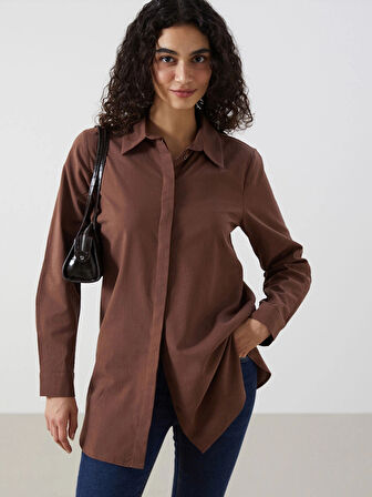 LCW Modest Kahverengi Regular Fit Kadın Gömlek Tunik