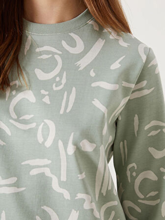 LCW Modest Yeşil Bisiklet Yaka Desenli Kadın Sweatshirt Tunik