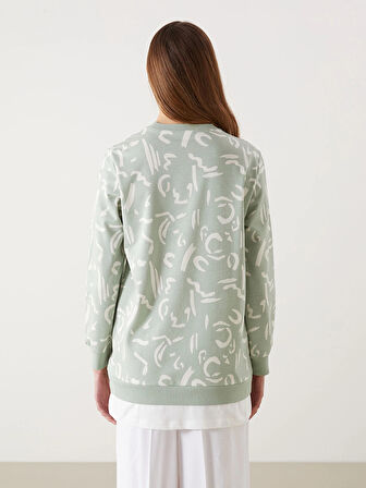 LCW Modest Yeşil Bisiklet Yaka Desenli Kadın Sweatshirt Tunik