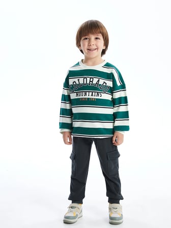 LCW Kids Bej Bisiklet Yaka Erkek Çocuk Sweatshirt ve Eşofman Alt 2'li