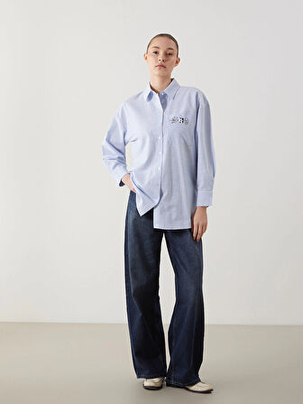 LCW Modest MAVİ Çiçekli Oversize Kadın Gömlek Tunik