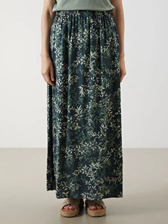 LCW Grace Yeşil Beli Lastikli Çiçekli Kadın Etek