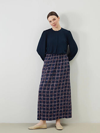 LCW Grace Lacivert Beli Lastikli Desenli Kadın Etek