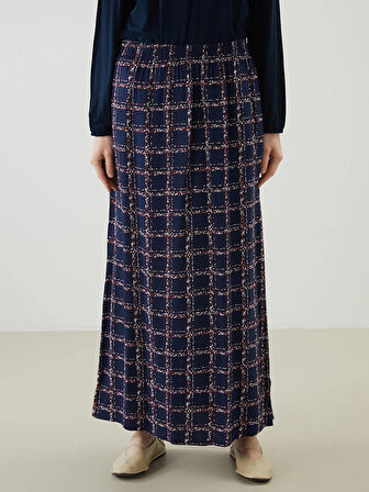LCW Grace Lacivert Beli Lastikli Desenli Kadın Etek