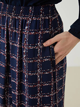 LCW Grace Lacivert Beli Lastikli Desenli Kadın Etek