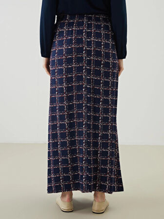 LCW Grace Lacivert Beli Lastikli Desenli Kadın Etek