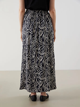 LCW Grace Lacivert Beli Lastikli Desenli Kadın Etek