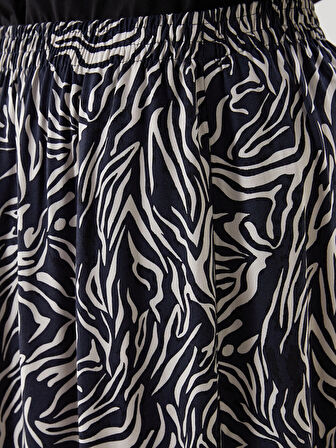 LCW Grace Lacivert Beli Lastikli Desenli Kadın Etek