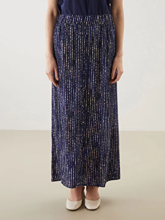 LCW Grace Indigo Beli Lastikli Desenli Kadın Etek