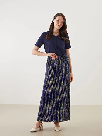 LCW Grace Indigo Beli Lastikli Desenli Kadın Etek