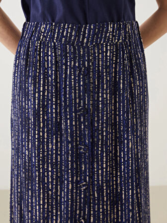 LCW Grace Indigo Beli Lastikli Desenli Kadın Etek