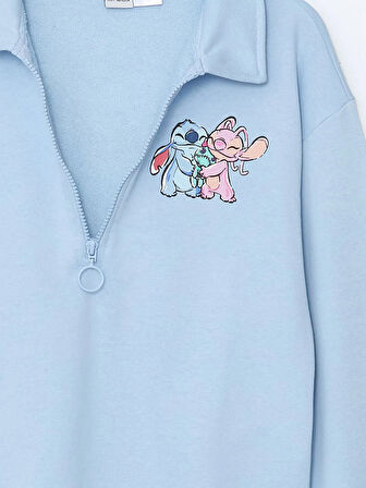 Polo Yaka Lilo ve Stitch Baskılı Kız Çocuk Sweatshirt_W4LJ75Z4-FND_8684682542625_5-6 Yaş