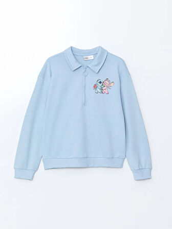 Polo Yaka Lilo ve Stitch Baskılı Kız Çocuk Sweatshirt_W4LJ75Z4-FND_8684682542625_5-6 Yaş