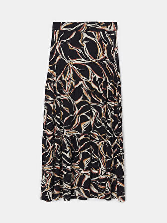 LCW Grace Siyah Beli Lastikli Desenli Kadın Etek