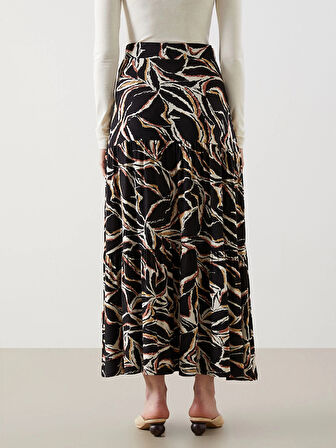 LCW Grace Siyah Beli Lastikli Desenli Kadın Etek