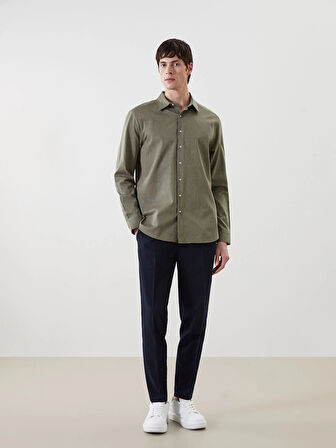 SOUTHBLUE Haki Regular Fit Uzun Kollu Keten Karışımlı Erkek Gömlek