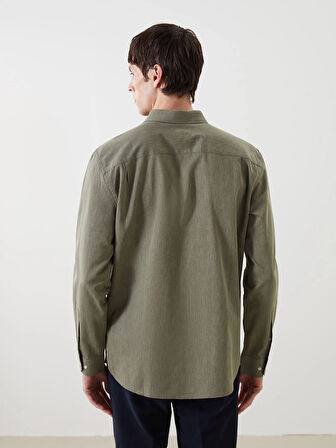 SOUTHBLUE Haki Regular Fit Uzun Kollu Keten Karışımlı Erkek Gömlek