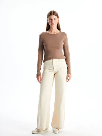 LCWAIKIKI Classic Kahverengi Bisiklet Yaka Düz Uzun Kollu Kadın Body