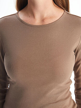 LCWAIKIKI Classic Kahverengi Bisiklet Yaka Düz Uzun Kollu Kadın Body