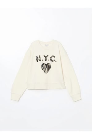 Lcw Kids Bej Bisiklet Yaka Kız Çocuk Kalın Crop Sweatshirt