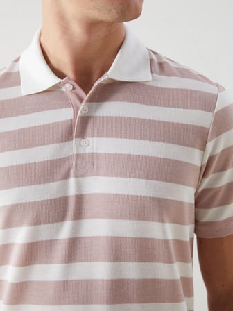LCWAIKIKI Classic Pembe Polo Yaka Kısa Kollu Çizgili Erkek Tişört