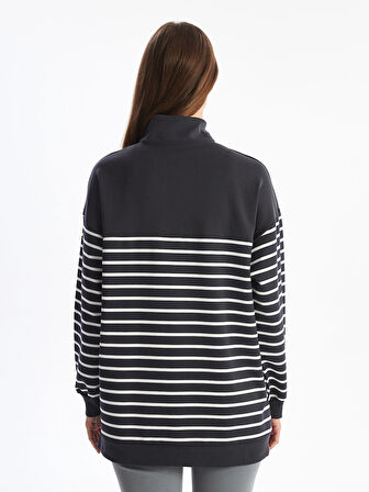LCW Modest GRİ Dik Yaka Çizgili Kadın Sweatshirt Tunik