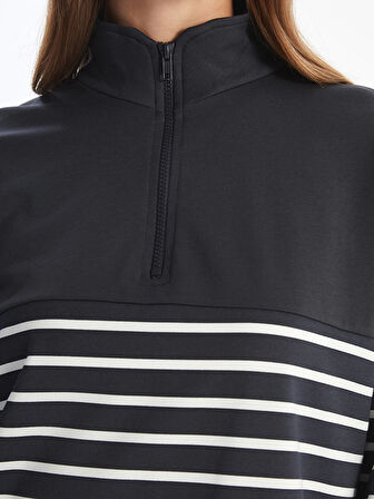 LCW Modest GRİ Dik Yaka Çizgili Kadın Sweatshirt Tunik