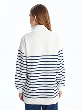 LCW Modest Lacivert Dik Yaka Çizgili Kadın Sweatshirt Tunik